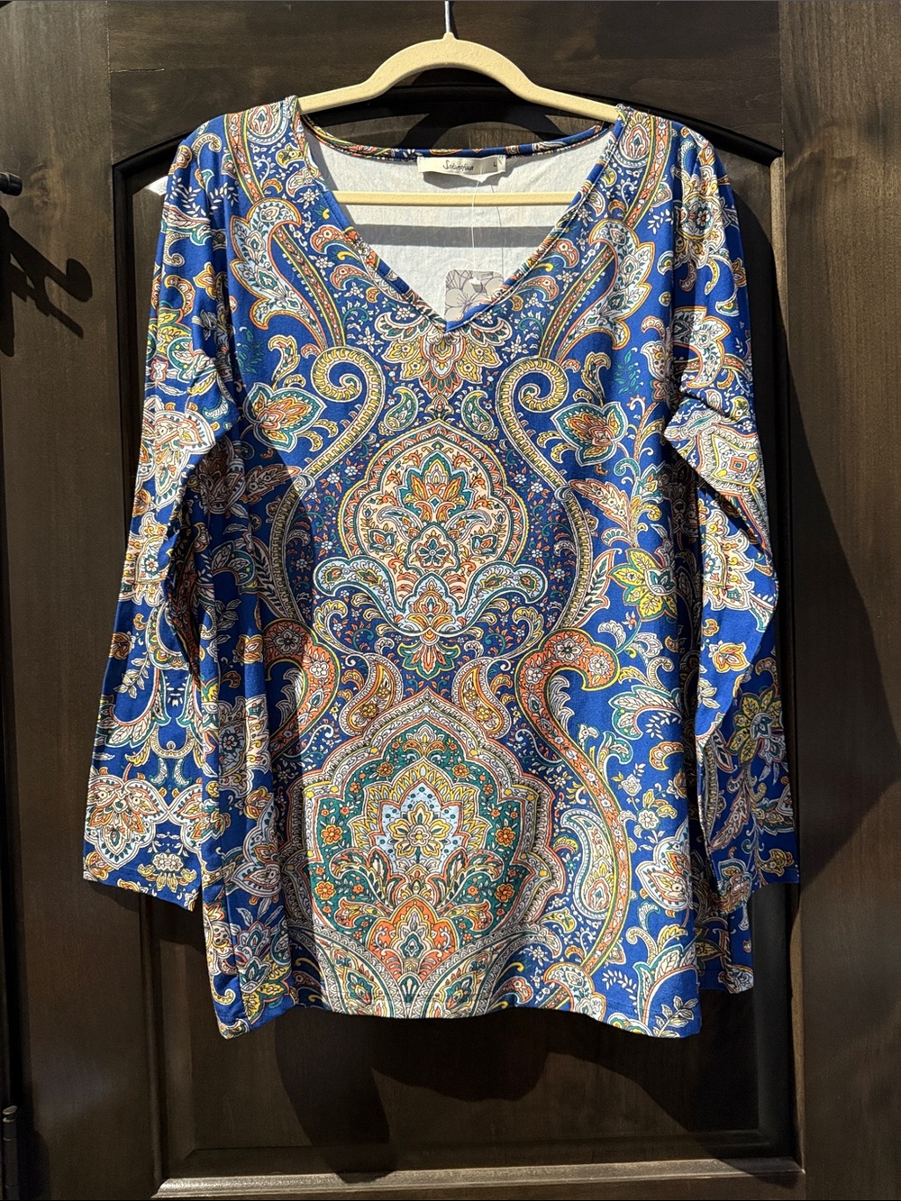 Women's Blue Paisley V-Neck Tunic Top